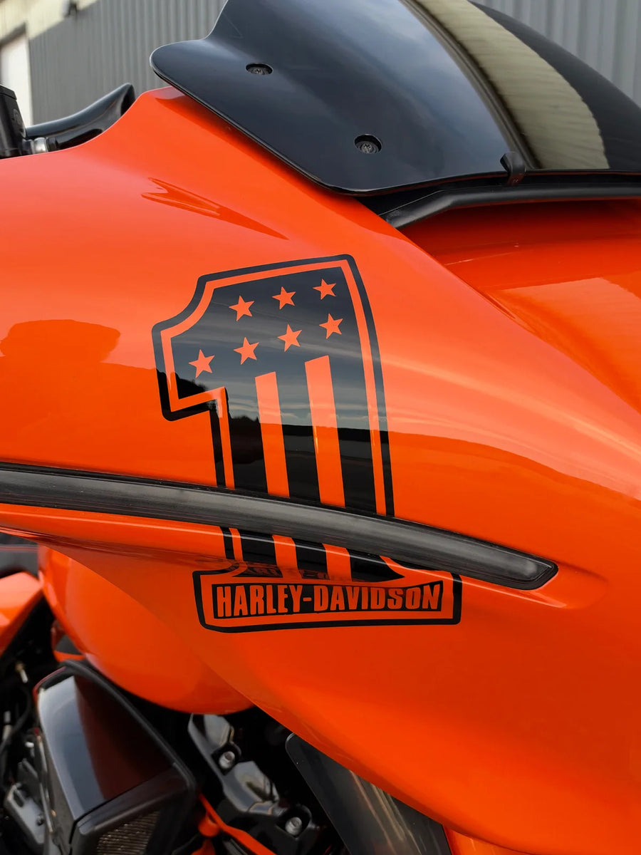 INFERNO fairing with the number one graphic in House of Kolor Tangelo