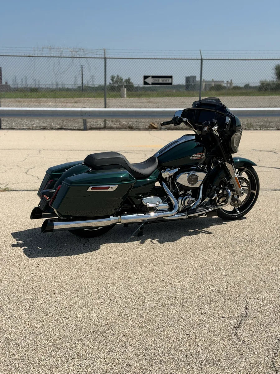 SWITCH - 2024 Harley-Davidson Street Glide, full left side profile with the Krome Works slip-ons