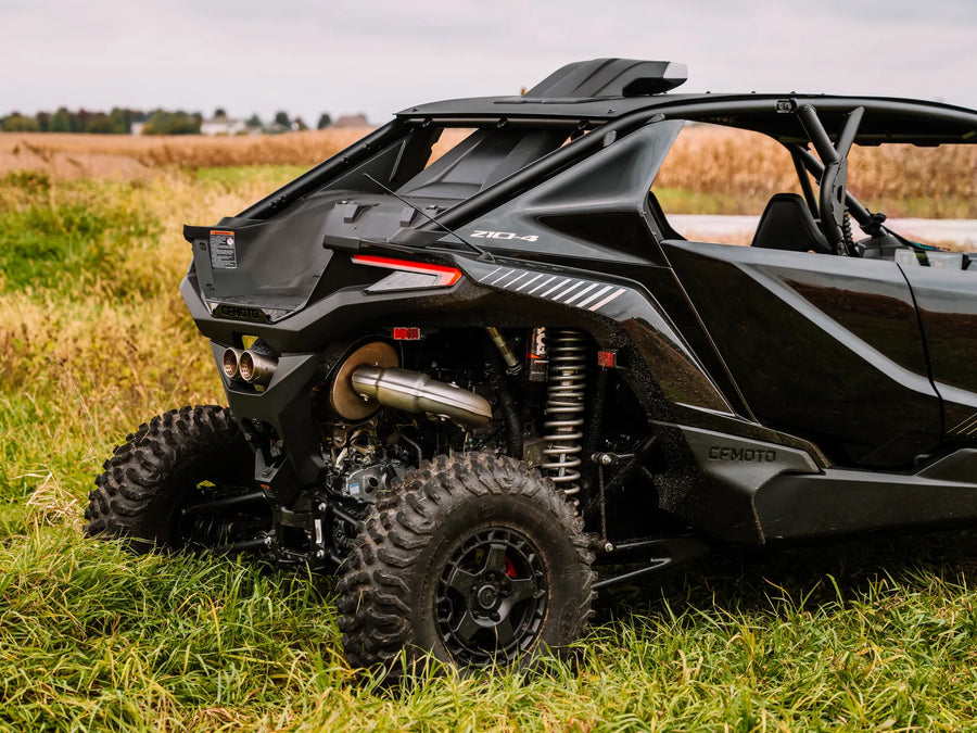 The black 2026 CFMOTO ZFORCE Z10-4 prize unit from the rear